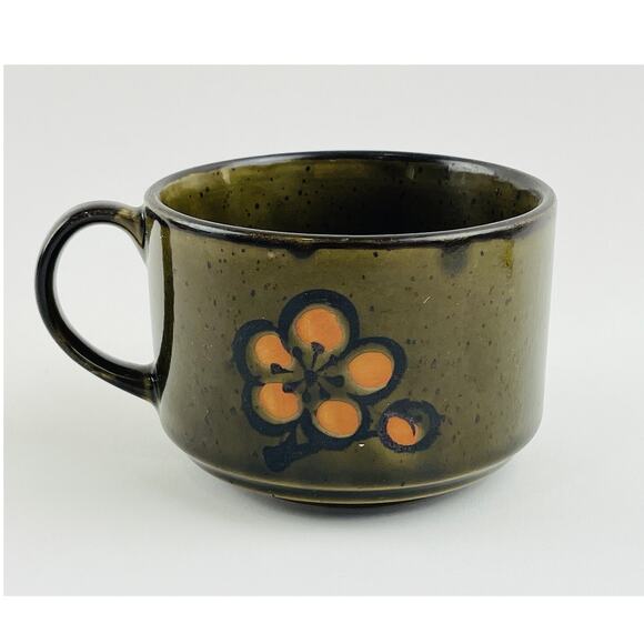 Vintage Otagiri Speckled Soup Coffee Mug Large Brown Orange Botanical Flower Cup - Picture 3 of 9